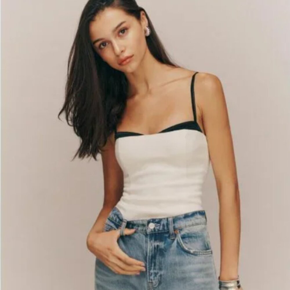 Reformation Cream tank with Black Trim